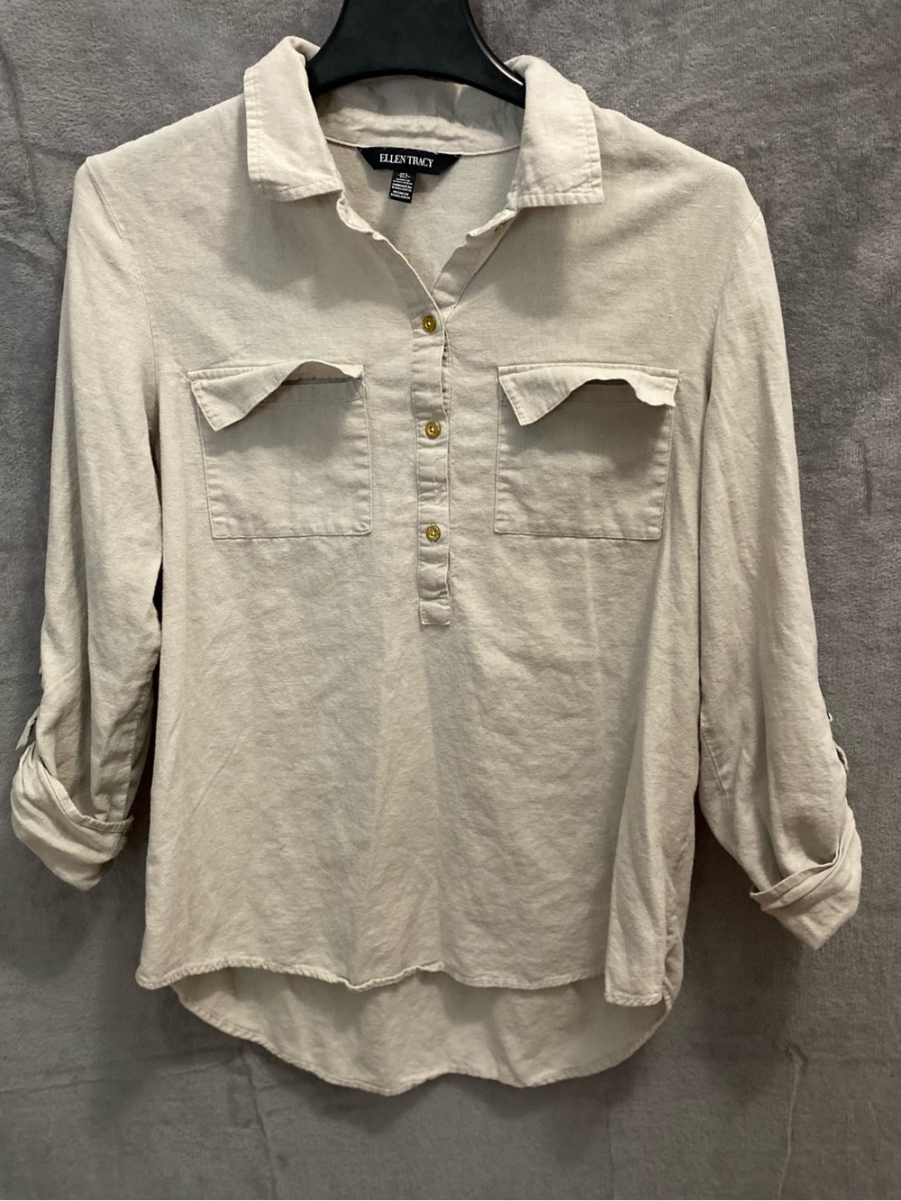 Ellen Tracy Beige Linen Blend Viscose Safari Cargo Utility Pockets Size Large